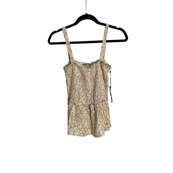 Tart Top Womens Size Medium Beige Snake Print Flowy Smocked Peplum Top NWT - Picture 1 of 11